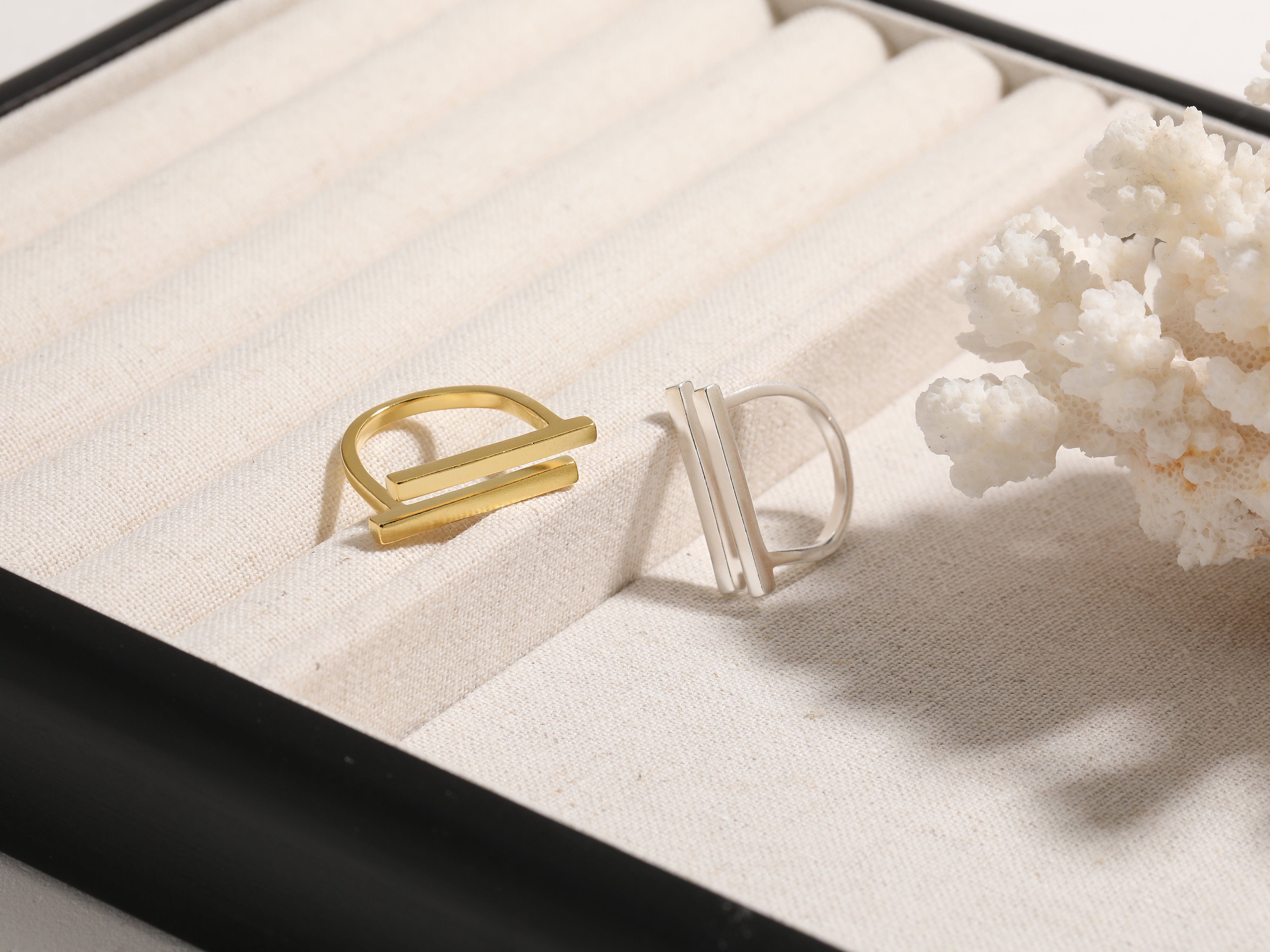 18K Gold or Silver Double Bar Statement Ring