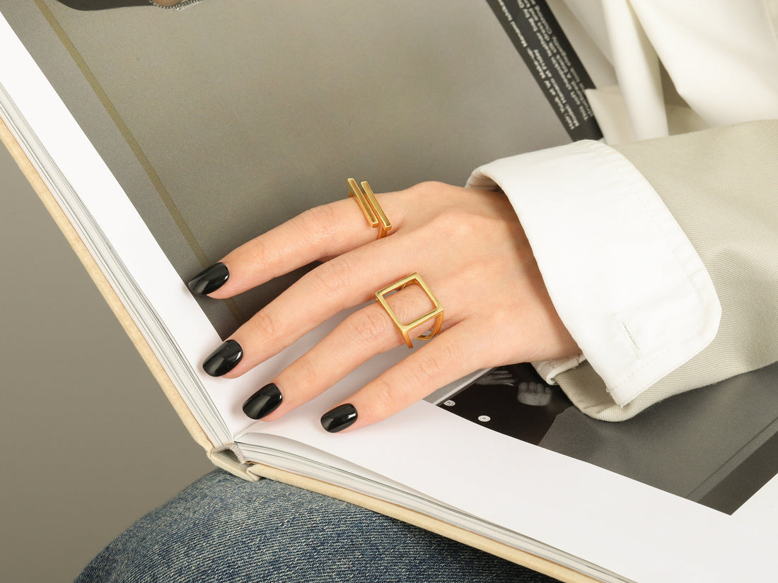 18K Gold or Silver Double Bar Statement Ring