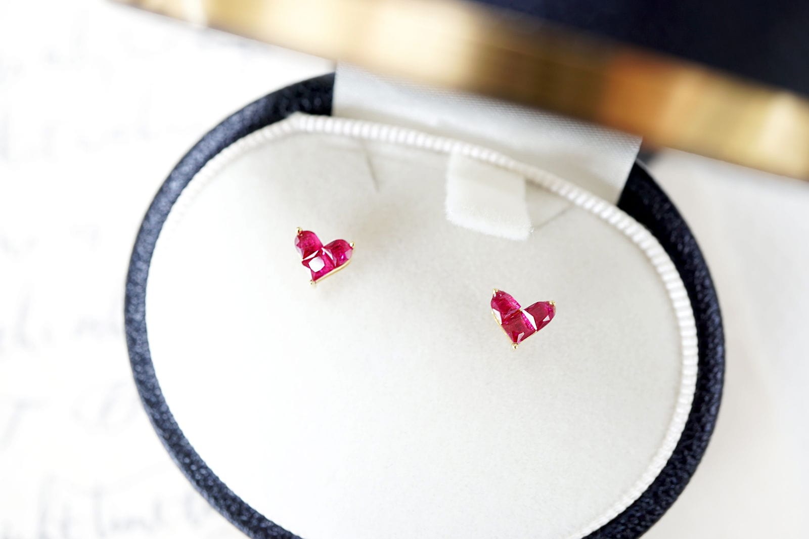 14K Gold Ruby Love Heart Stud Earrings
