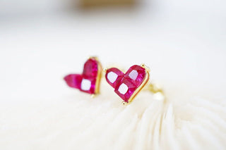 14K Gold Ruby Love Heart Stud Earrings