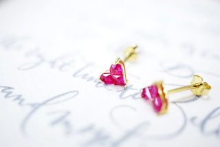 14K Gold Ruby Love Heart Stud Earrings