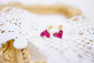 14K Gold Ruby Love Heart Stud Earrings