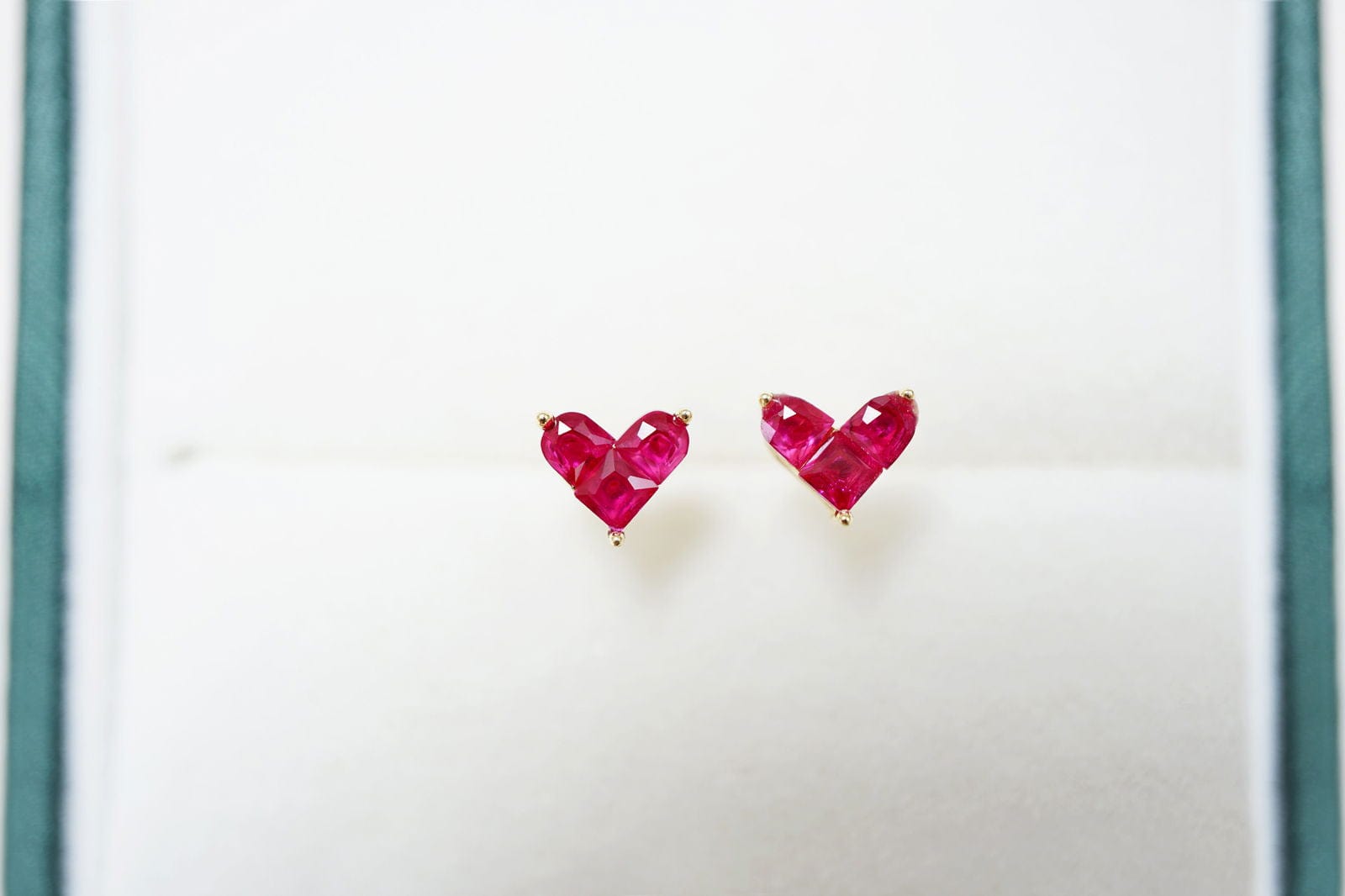 14K Gold Ruby Love Heart Stud Earrings