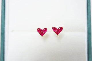 14K Gold Ruby Love Heart Stud Earrings