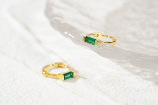 Green Baguette CZ Small Huggie Hoop Earrings