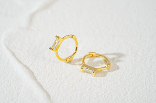 Green Baguette CZ Small Huggie Hoop Earrings