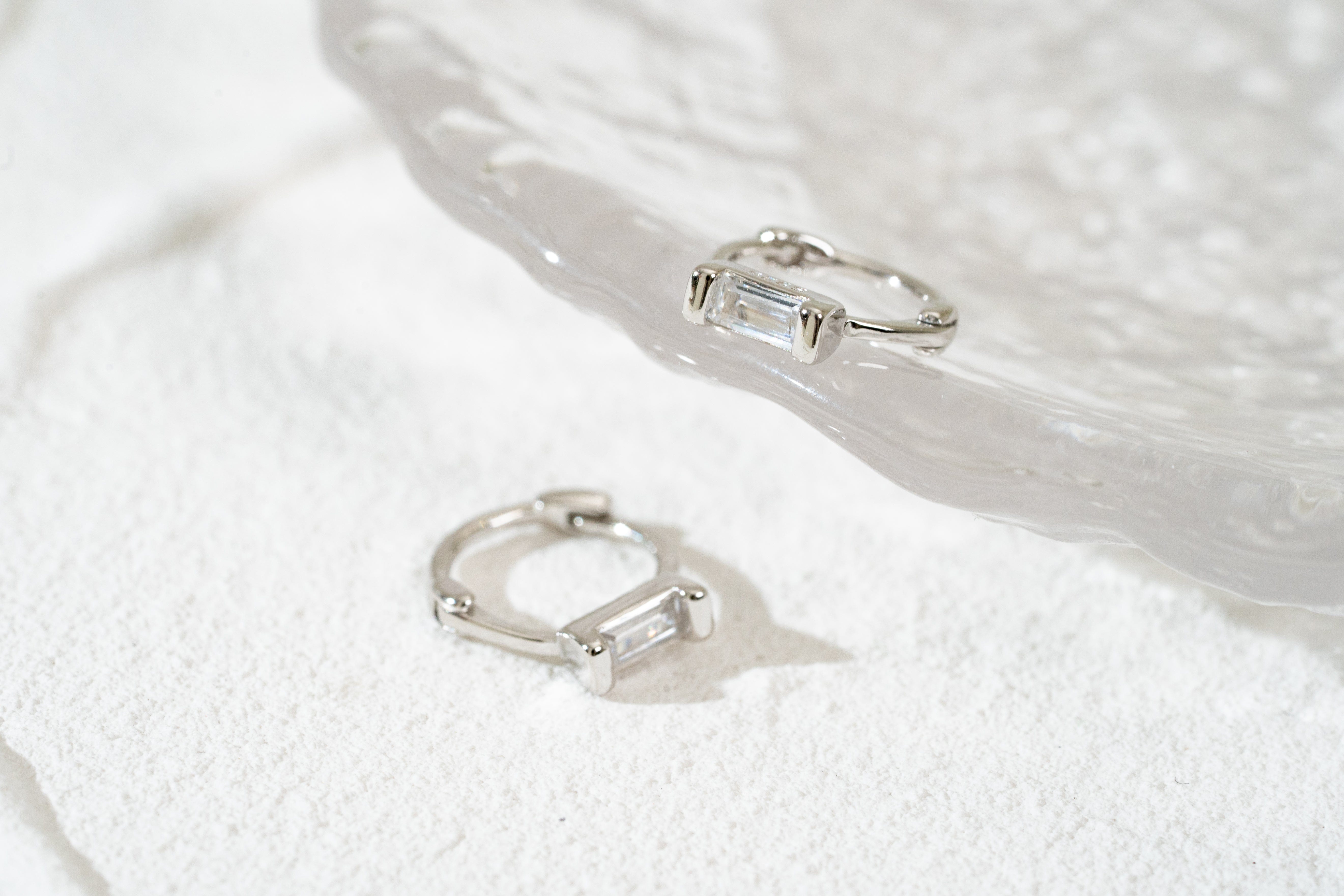 Green Baguette CZ Small Huggie Hoop Earrings
