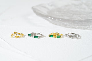 Green Baguette CZ Small Huggie Hoop Earrings