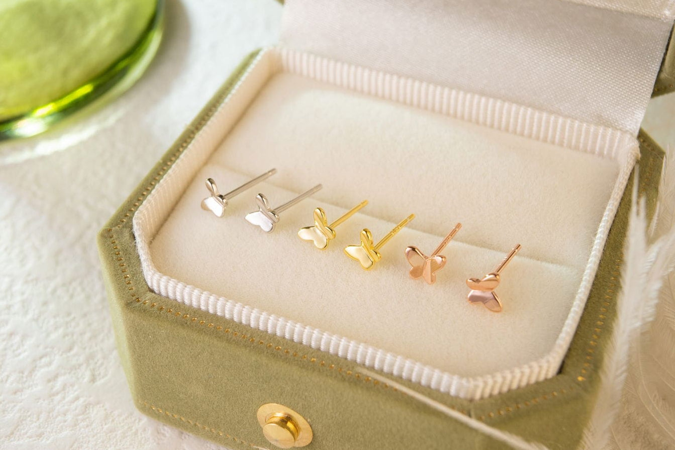 Gold and Silver Tiny Butterfly Stud Earrings