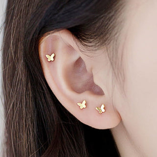 Gold and Silver Tiny Butterfly Stud Earrings