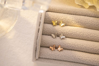 Gold and Silver Tiny Butterfly Stud Earrings