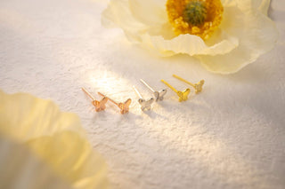 Gold and Silver Tiny Butterfly Stud Earrings