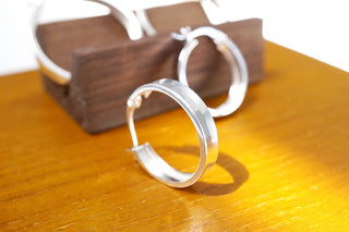 Sterling Silver Flat Wide Hoop Earrings