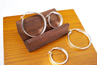 Sterling Silver Flat Wide Hoop Earrings