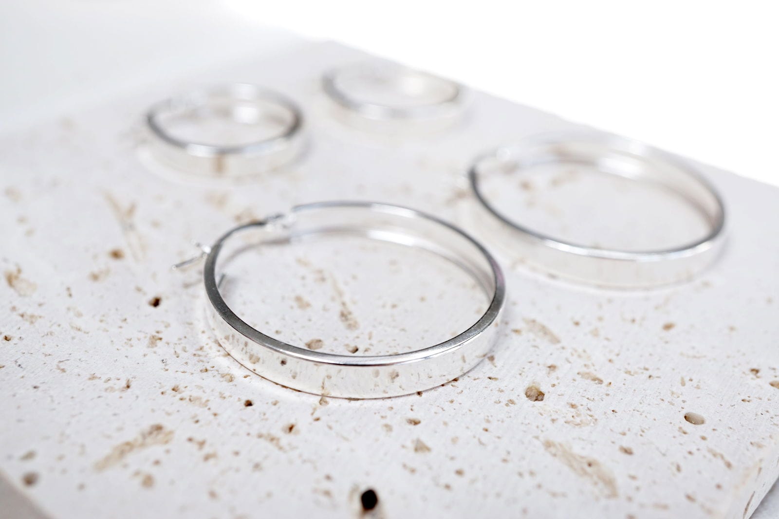 Sterling Silver Flat Wide Hoop Earrings