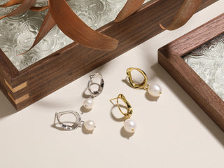 18K Gold Oval Earrings with Organic-Shaped Baroque Pearl