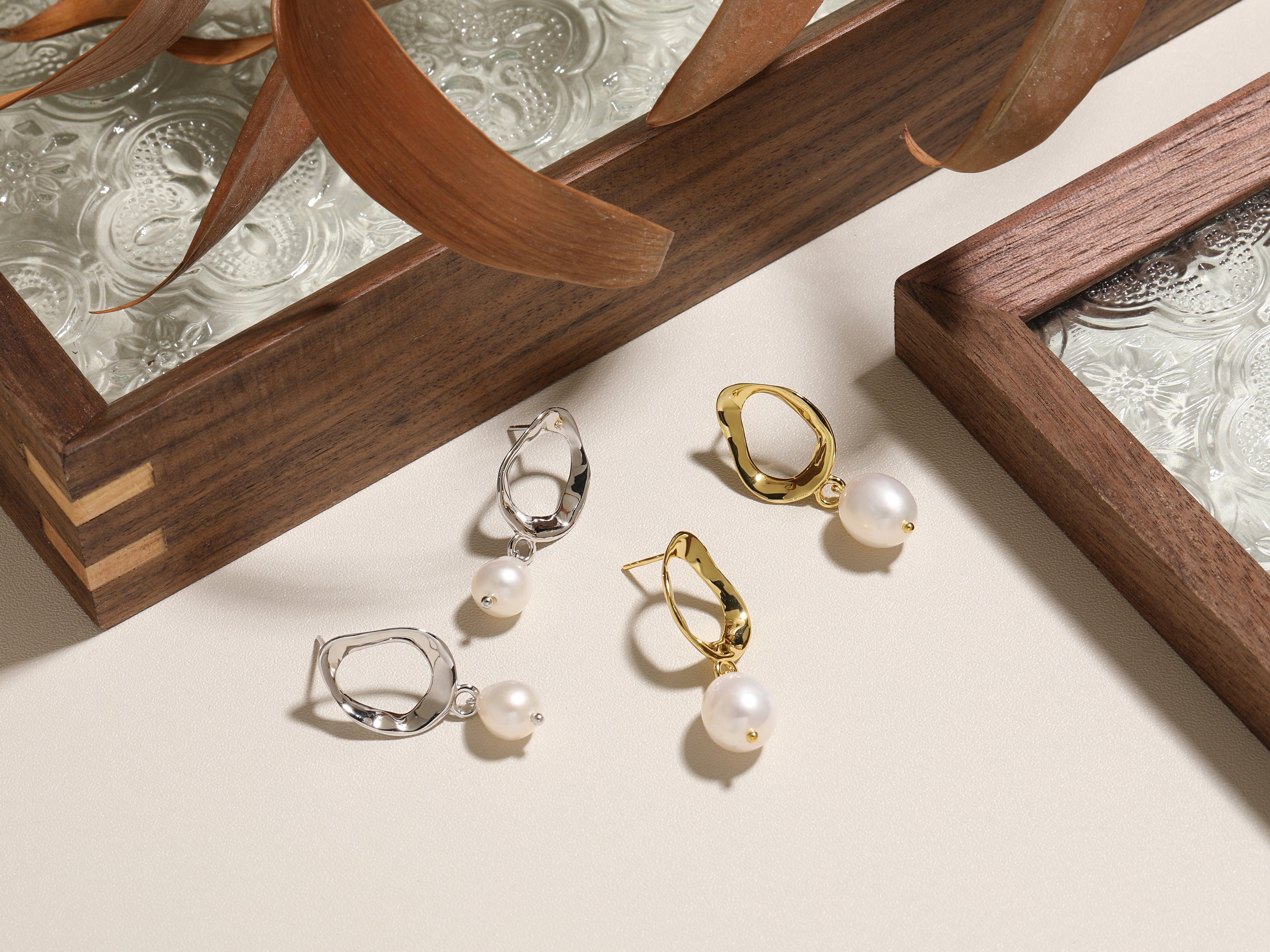 18K Gold Oval Earrings with Organic-Shaped Baroque Pearl