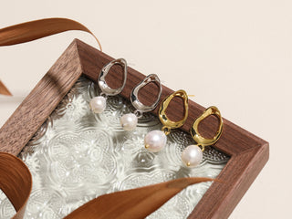18K Gold Oval Earrings with Organic-Shaped Baroque Pearl