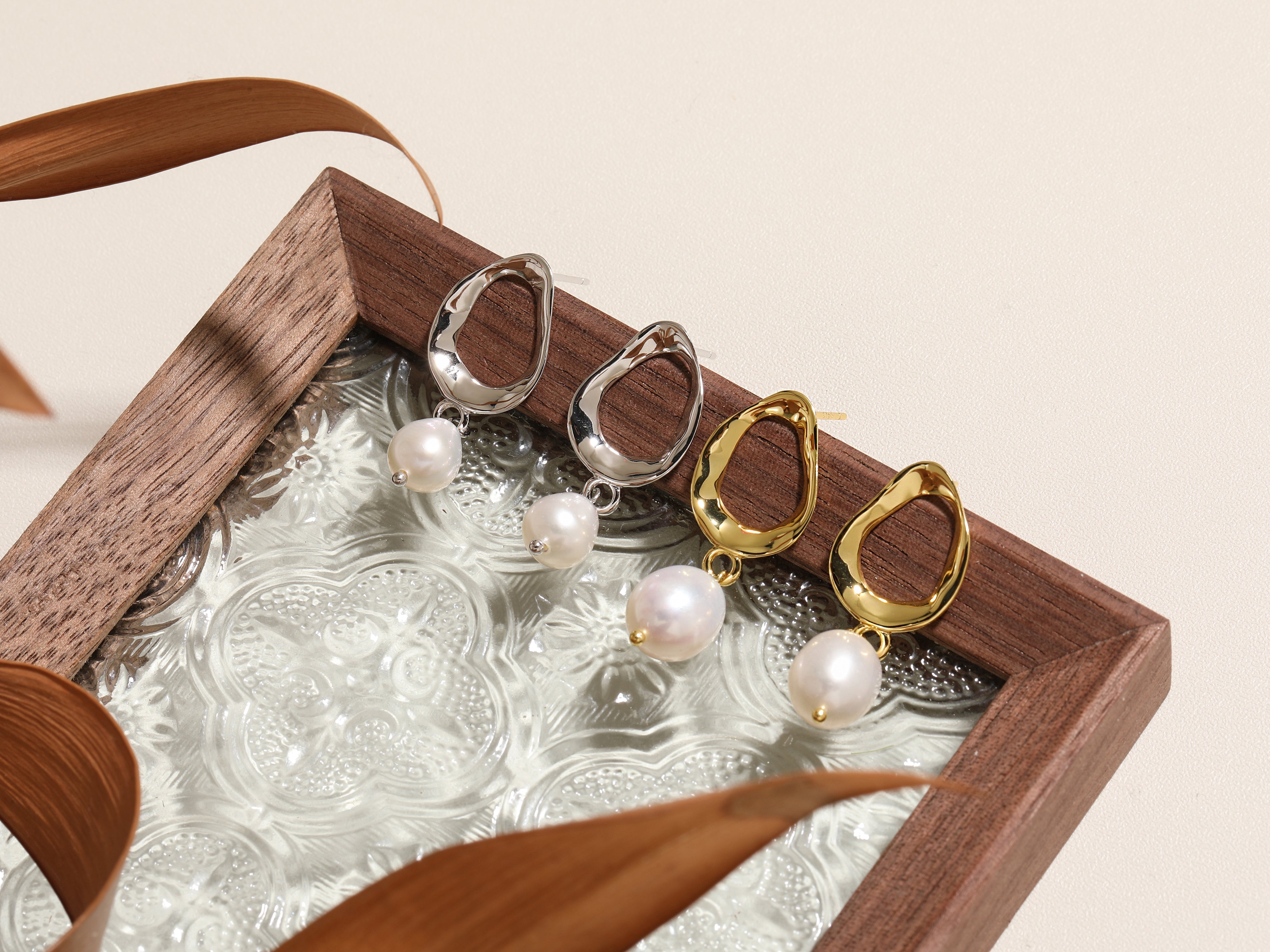 18K Gold Oval Earrings with Organic-Shaped Baroque Pearl
