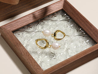 18K Gold Oval Earrings with Organic-Shaped Baroque Pearl