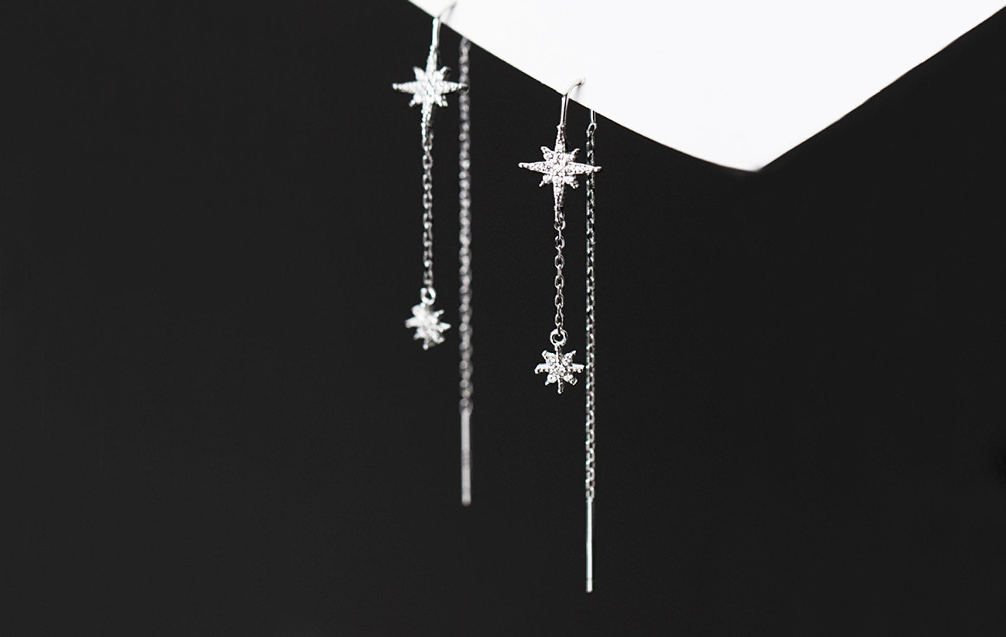 Sterling Silver Northern Star Drop Chain Earrings