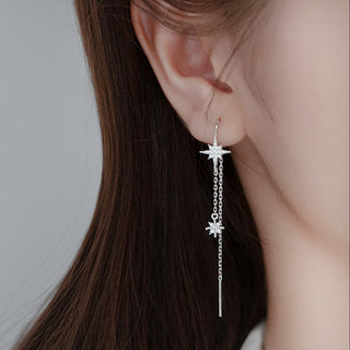 Sterling Silver Northern Star Drop Chain Earrings