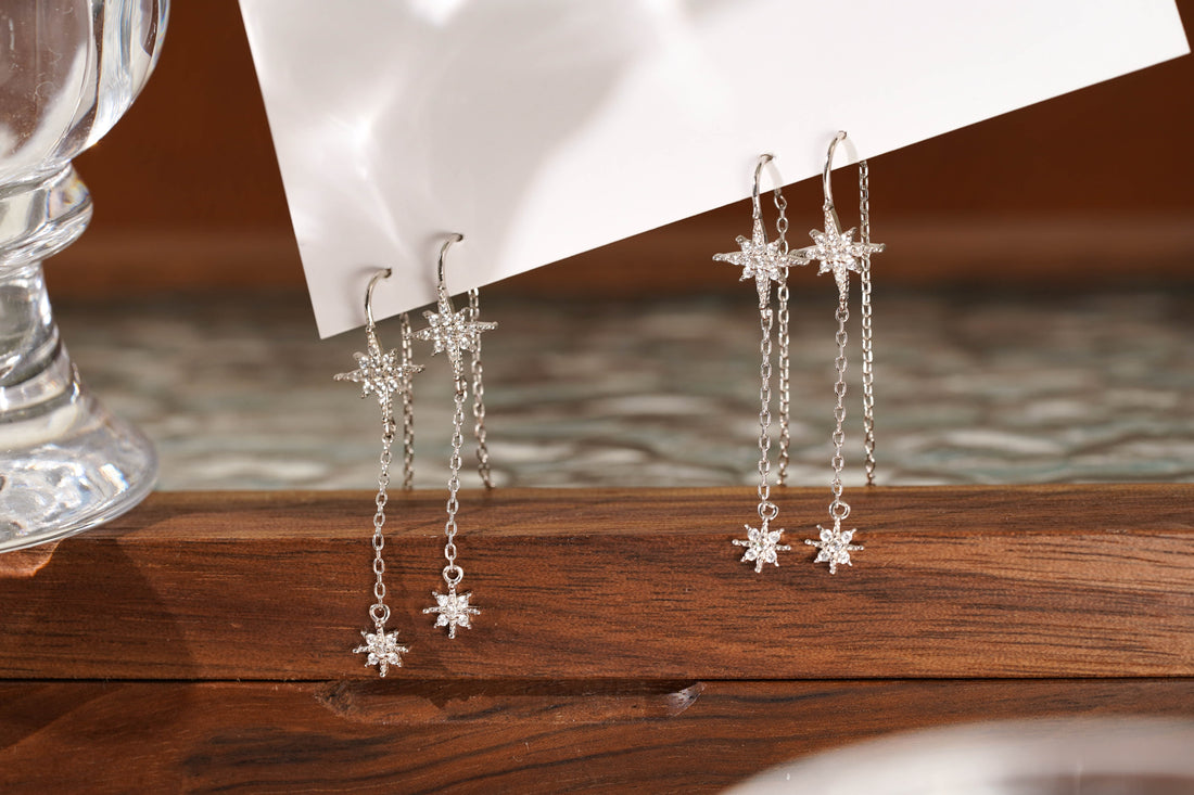 Sterling Silver Northern Star Drop Chain Earrings