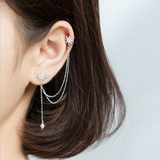 Single Celestial Star Chain Earring in Sterling Silver