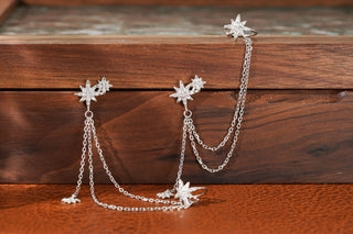 Single Celestial Star Chain Earring in Sterling Silver