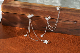 Single Celestial Star Chain Earring in Sterling Silver